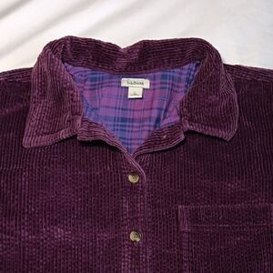 Vintage Womens L.L. Bean Purple Corduroy Long Sleeve Button Up Shacket